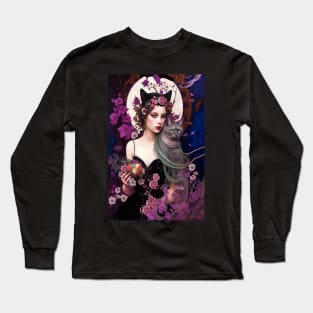 Spellbinding Art of a Beautiful Witch and her Cat is just Enchanting. Long Sleeve T-Shirt